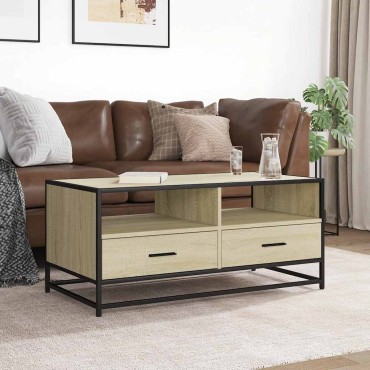 vidaXL Τραπεζάκι Σαλονιού Sonoma Δρυς 100x50x45cm Επεξ. Ξύλο + Μέταλλο 1 τεμ.