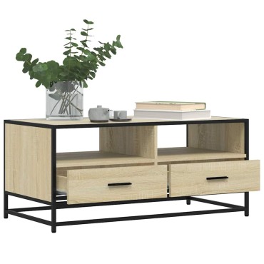 vidaXL Τραπεζάκι Σαλονιού Sonoma Δρυς 100x50x45cm Επεξ. Ξύλο + Μέταλλο 1 τεμ.