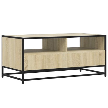 vidaXL Τραπεζάκι Σαλονιού Sonoma Δρυς 100x50x45cm Επεξ. Ξύλο + Μέταλλο 1 τεμ.