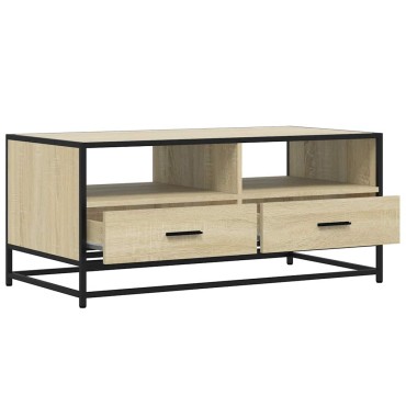 vidaXL Τραπεζάκι Σαλονιού Sonoma Δρυς 100x50x45cm Επεξ. Ξύλο + Μέταλλο 1 τεμ.