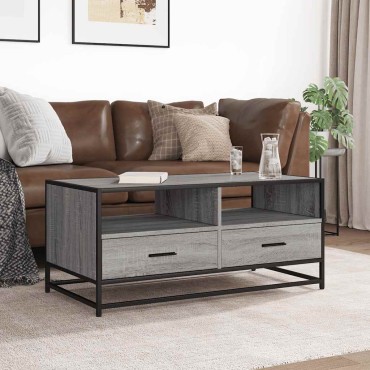 vidaXL Τραπεζάκι Σαλονιού Γκρι Sonoma 100x50x45cm Επεξ Ξύλο + Μέταλλο 1 τεμ.