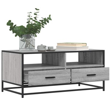 vidaXL Τραπεζάκι Σαλονιού Γκρι Sonoma 100x50x45cm Επεξ Ξύλο + Μέταλλο 1 τεμ.