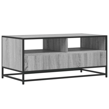 vidaXL Τραπεζάκι Σαλονιού Γκρι Sonoma 100x50x45cm Επεξ Ξύλο + Μέταλλο 1 τεμ.
