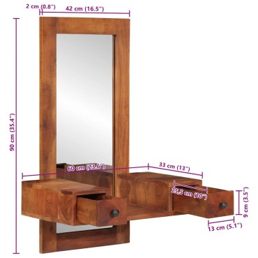 vidaXL Καθρέπτης τοίχου με συρτάρια 60x33x90 cm Στερεό ξύλο ακακίας