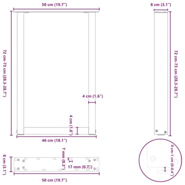 vidaXL Πόδια Τραπεζαρίας Σχήματος U 2 τεμ. Ανθρακί 50x(72-73)cm Ατσάλι