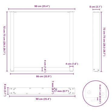 vidaXL Πόδια Τραπεζαρίας σε Σχήμα U 3 τεμ. Λευκά 90x(72-73)cm Ατσάλι