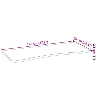 vidaXL Επιφάνεια Τραπεζιού Ορθογώνιος 120x60x2,5cm Μασίφ Ξύλο Δρυός 1 τεμ.