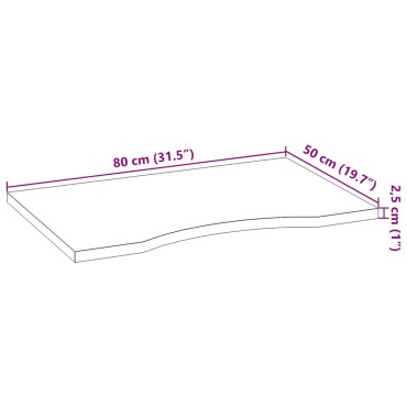 vidaXL Επιφάνεια Τραπεζιού Ορθογώνιος 80x50x2,5cm Μασίφ Ξύλο Δρυός 1 τεμ.