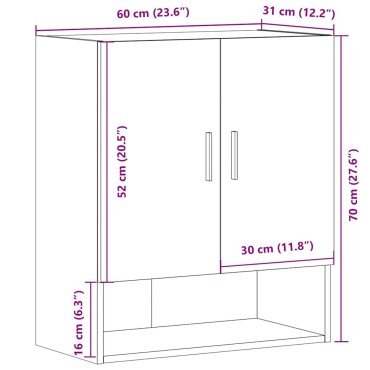 vidaXL Ντουλάπι Τοίχου τεχνίτης Δρυς 60x31x70cm Επεξεργασμένο Ξύλο 1 τεμ.