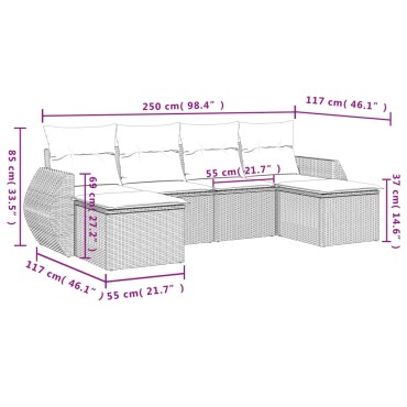 vidaXL Σαλόνι Κήπου Σετ 6 τεμ. Καφέ Συνθετικό Ρατάν με Μαξιλάρια 55x55cm  Γωνιακός