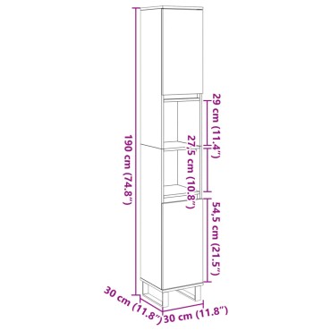 vidaXL Ντουλάπι μπάνιου Παλιό ξύλο 30x30x190cm Κατασκευασμένο ξύλο 1 τεμ.