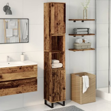 vidaXL Ντουλάπι μπάνιου Παλιό ξύλο 30x30x190cm Κατασκευασμένο ξύλο 1 τεμ.