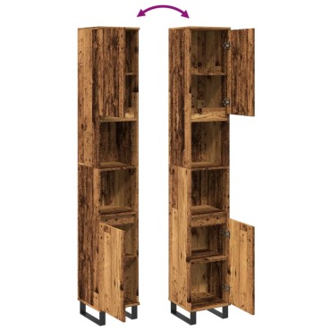 vidaXL Ντουλάπι μπάνιου Παλιό ξύλο 30x30x190cm Κατασκευασμένο ξύλο 1 τεμ.