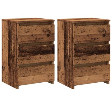 vidaXL Κομοδίνα 2 τεμ. Όψη Παλαιού Ξύλου 40x35x62,5cm από Επεξ. Ξύλο