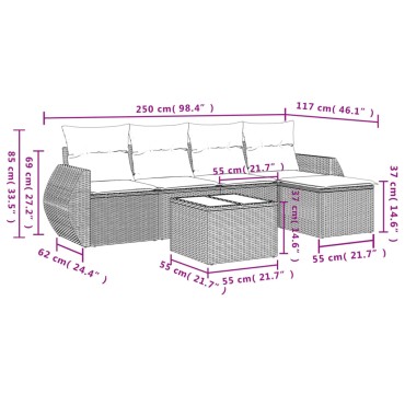 vidaXL Σαλόνι Κήπου Σετ 6 τεμ. Καφέ Συνθετικό Ρατάν με Μαξιλάρια 55x55cm