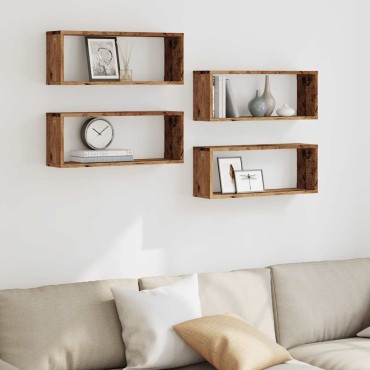 vidaXL Ράφια Κύβοι Τοίχου 4 τεμ. Παλιό Ξύλο 60x15x23cm Μοριοσανίδα