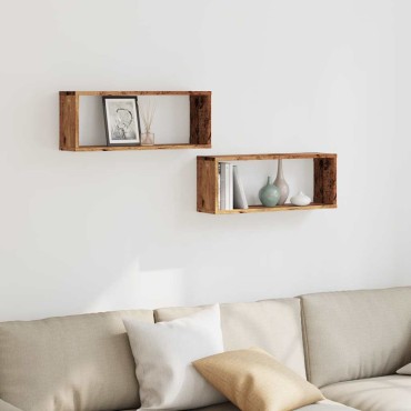 vidaXL Ράφια Κύβοι Τοίχου 2 τεμ. Παλιό Ξύλο 60x15x23cm Μοριοσανίδα