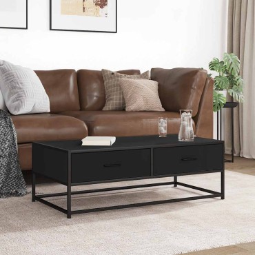 vidaXL Τραπεζάκι Σαλονιού Μαύρο 100x50x35cm από Επεξ. Ξύλο/Μέταλλο 1 τεμ.