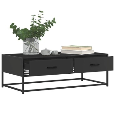 vidaXL Τραπεζάκι Σαλονιού Μαύρο 100x50x35cm από Επεξ. Ξύλο/Μέταλλο 1 τεμ.