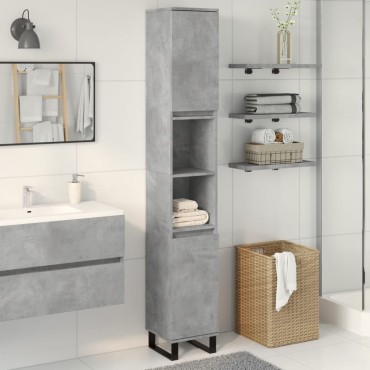 vidaXL Ντουλάπι Μπάνιου Γκρι Σκυροδέματος 30x30x190cm Επεξ. Ξύλο 1 τεμ.