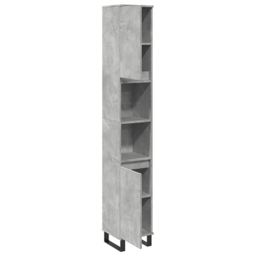 vidaXL Ντουλάπι Μπάνιου Γκρι Σκυροδέματος 30x30x190cm Επεξ. Ξύλο 1 τεμ.