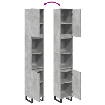 vidaXL Ντουλάπι Μπάνιου Γκρι Σκυροδέματος 30x30x190cm Επεξ. Ξύλο 1 τεμ.