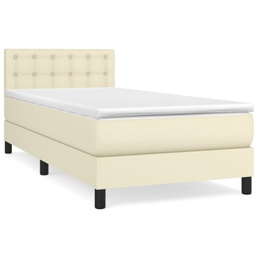 vidaXL Κρεβάτι Boxspring με Στρώμα Κρεμ 100x200cm από Συνθετικό Δέρμα 1 τεμ. - Μονό