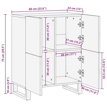vidaXL Μπουφές Μαύρο 60x33x75cm Μασίφ Ξύλο Μάνγκο