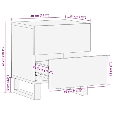vidaXL Κομοδίνα 2 τεμ. Μαύρα 40x33x46cm από Μασίφ Ξύλο Μάνγκο