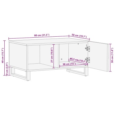 vidaXL Τραπεζάκι Σαλονιού Μαύρο 80x50x40cm από Μασίφ Ξύλο Μάνγκο 1 τεμ.