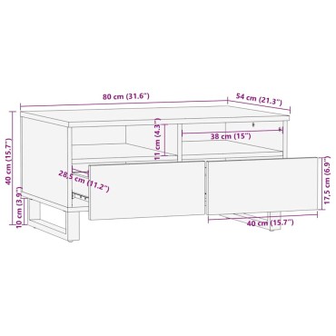 vidaXL Τραπεζάκι Σαλονιού Μαύρο 80x54x40cm από Μασίφ Ξύλο Μάνγκο 1 τεμ.