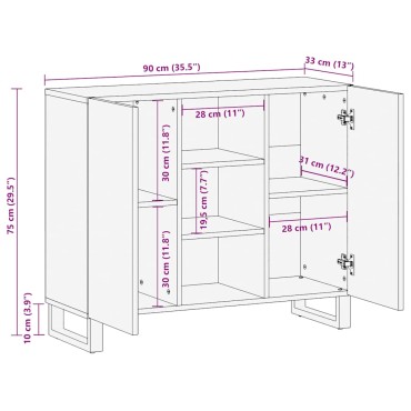 vidaXL Σκευοθήκη μαύρο 90x33x75cm μασίφ ξύλο Μάνγκο
