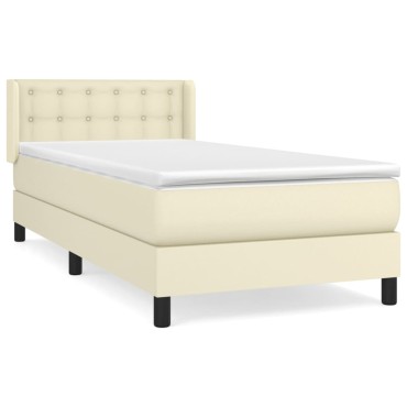 vidaXL Κρεβάτι Boxspring με Στρώμα Κρεμ 100x200cm από Συνθετικό Δέρμα 1 τεμ. - Μονό