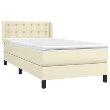 vidaXL Κρεβάτι Boxspring με Στρώμα Κρεμ 100x200εκ. από Συνθετικό Δέρμα