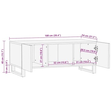 vidaXL Τραπεζάκι Σαλονιού Μαύρο 100x54x40cm από Μασίφ Ξύλο Μάνγκο 1 τεμ.