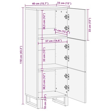 vidaXL Ντουλάπι Μαύρο 40x33x110cm από Μασίφ Ξύλο Μάνγκο 1 τεμ.