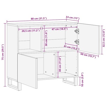 vidaXL Σκευοθήκη Μαύρο 80x33x75cm μασίφ ξύλο Μάνγκο