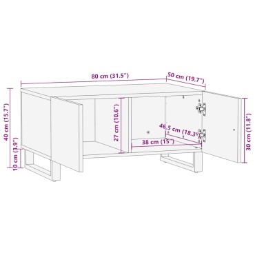 vidaXL Τραπεζάκι Σαλονιού Μαύρο 80x50x40cm από Μασίφ Ξύλο Μάνγκο 1 τεμ.