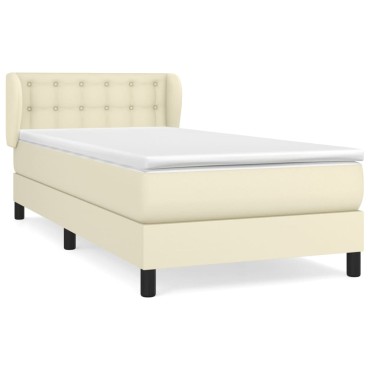 vidaXL Κρεβάτι Boxspring με Στρώμα Κρεμ 100x200cm από Συνθετικό Δέρμα 1 τεμ. - Μονό