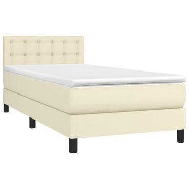 vidaXL Κρεβάτι Boxspring με Στρώμα & LED Κρεμ 100x200cm Συνθ. Δέρμα 1 τεμ. - Μονό