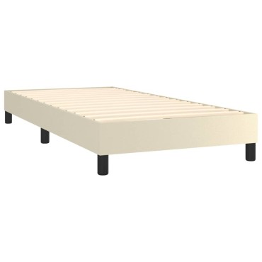 vidaXL Κρεβάτι Boxspring με Στρώμα & LED Κρεμ 100x200cm Συνθ. Δέρμα 1 τεμ. - Μονό