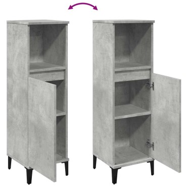 vidaXL Ντουλάπι Μπάνιου Γκρι Σκυροδέματος 30x30x100cm Επεξ. Ξύλο 1 τεμ.