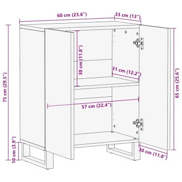 vidaXL Μπουφές Μαύρο 60x33x75cm Μασίφ Ξύλο Μάνγκο 1 τεμ.