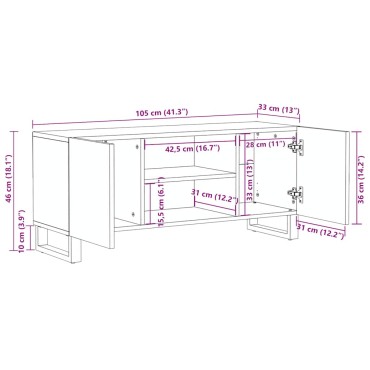 vidaXL Έπιπλο Τηλεόρασης Μαύρο 105x33x46cm από Μασίφ Ξύλο Μάνγκο 1 τεμ.