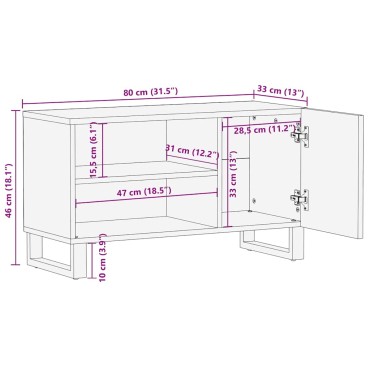 vidaXL Έπιπλο Τηλεόρασης Μαύρο 80x33x46cm από Μασίφ Ξύλο Μάνγκο 1 τεμ.
