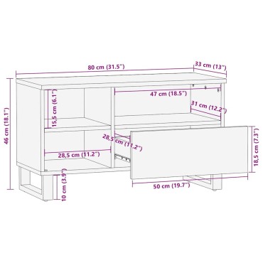 vidaXL Έπιπλο Τηλεόρασης Μαύρο 80x33x46cm από Μασίφ Ξύλο Μάνγκο 1 τεμ.