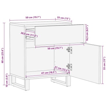 vidaXL Κομοδίνο Μαύρο 50x33x60cm από Μασίφ Ξύλο Μάνγκο 1 τεμ.