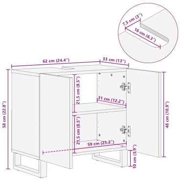 vidaXL νιπτήρας ντουλάπι μαύρο 62x33x58cm μασίφ ξύλο Μάνγκο