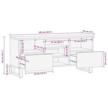 vidaXL Έπιπλο Τηλεόρασης Μαύρο 100x33x46cm από Μασίφ Ξύλο Μάνγκο 1 τεμ.
