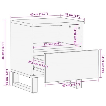 vidaXL Κομοδίνα 2 τεμ. Μαύρα 40x33x46cm από Μασίφ Ξύλο Μάνγκο
